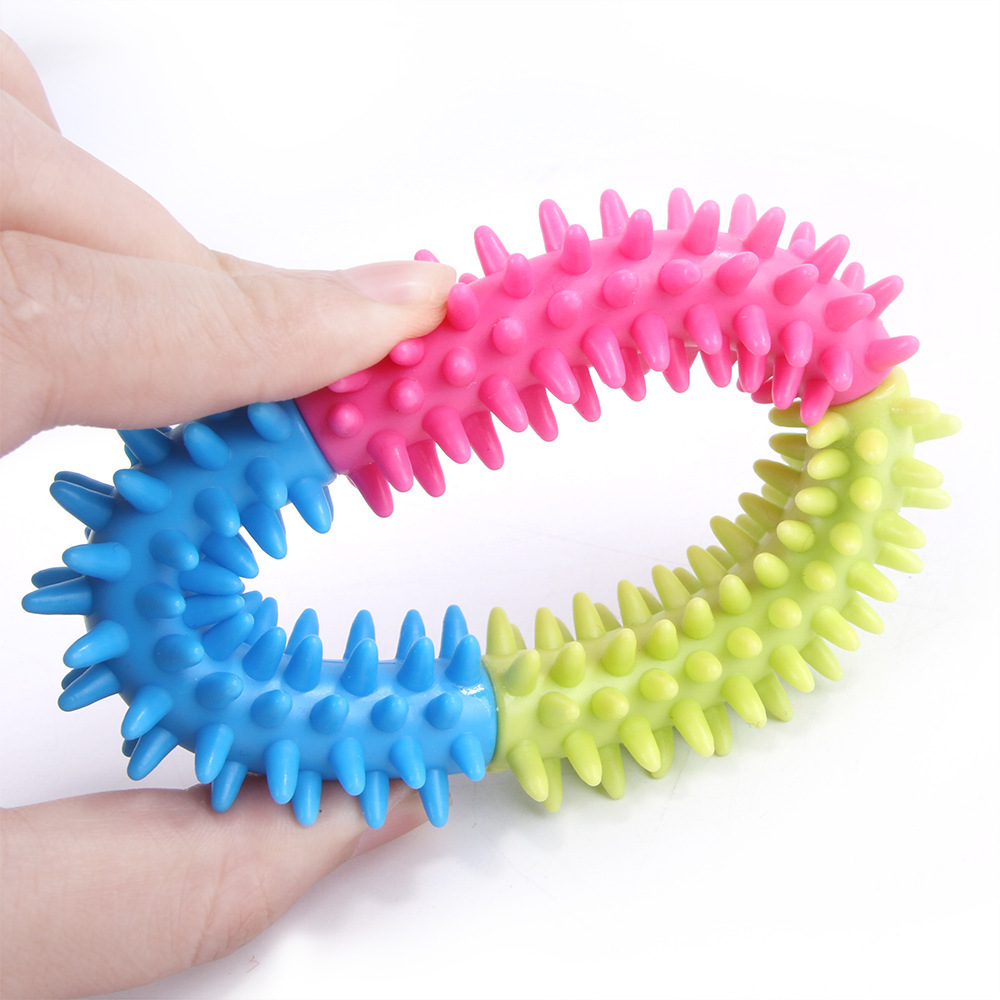 Tricolor Interactive Puppy Massage Soft Spiky Dog Thorn Ring Toy