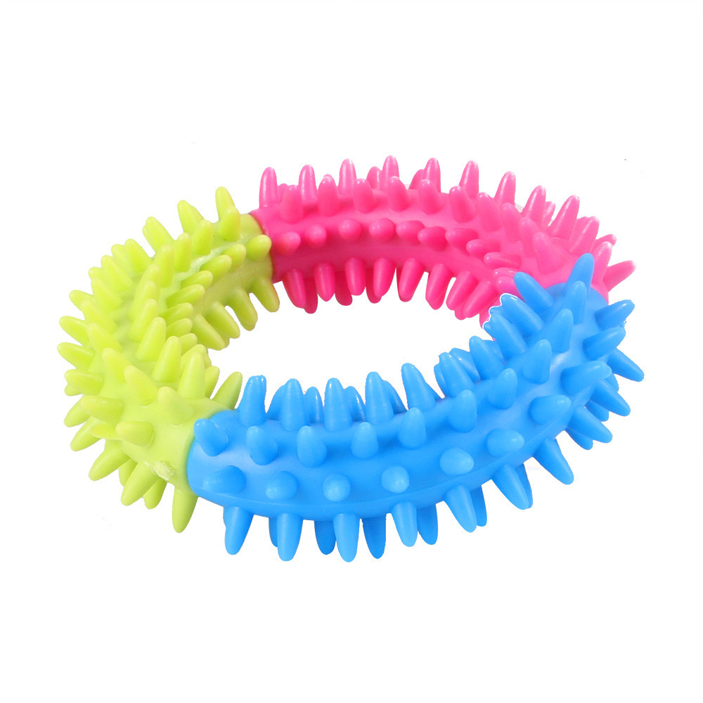 Tricolor Interactive Puppy Massage Soft Spiky Dog Thorn Ring Toy