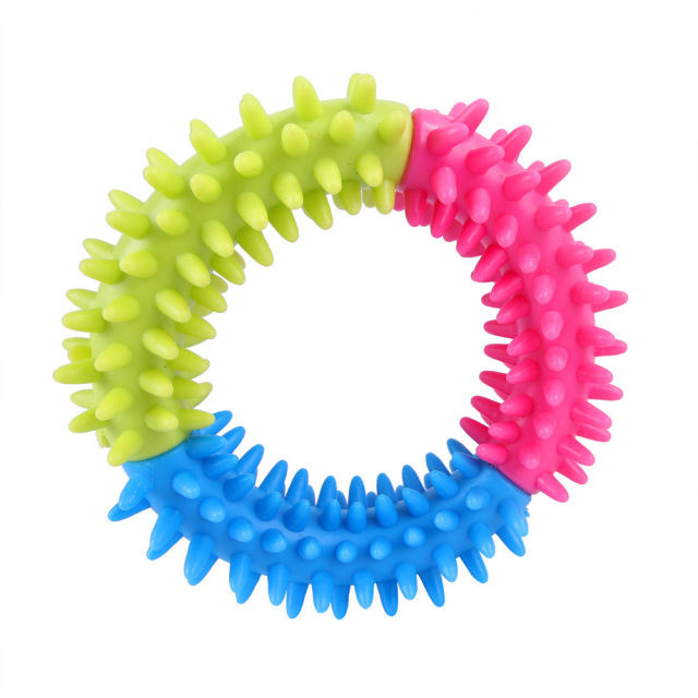 Tricolor Interactive Puppy Massage Soft Spiky Dog Thorn Ring Toy