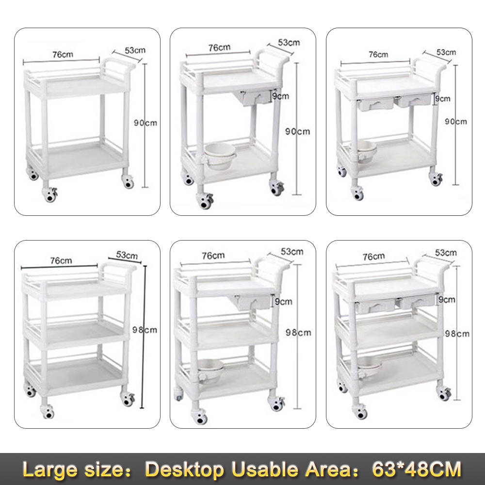 Nuoan Medical Instrument Cart ABS 2/3 Layer Silent Wheel Hospital Clinic Trolley