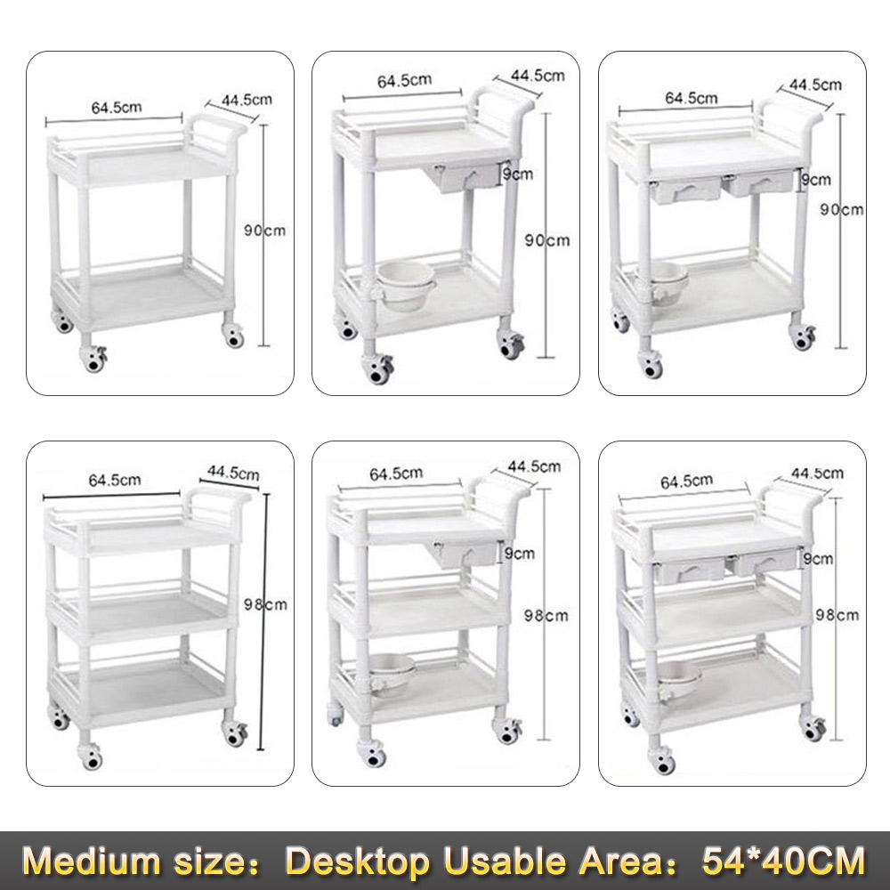 Nuoan Medical Instrument Cart ABS 2/3 Layer Silent Wheel Hospital Clinic Trolley