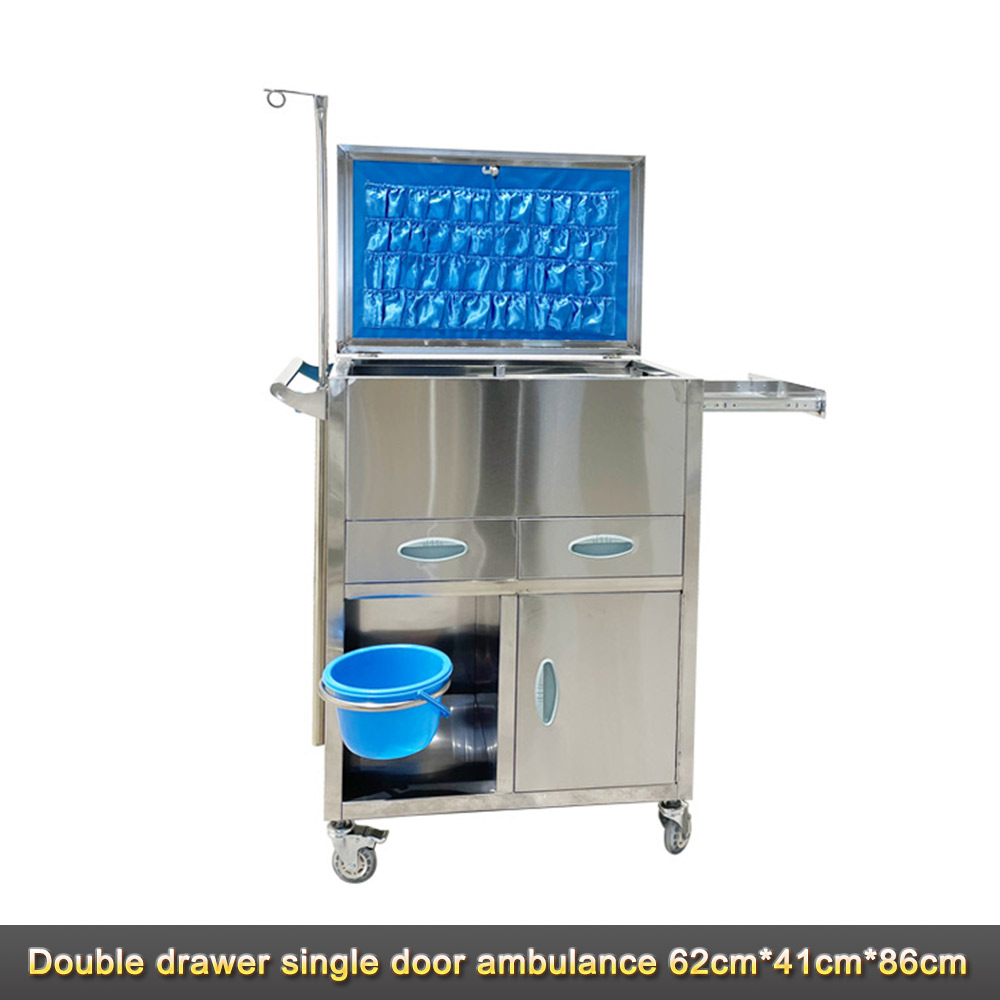 Nuoan 304 Stainless Steel Emergency Cart Medical Rescue Trolley with Drawers