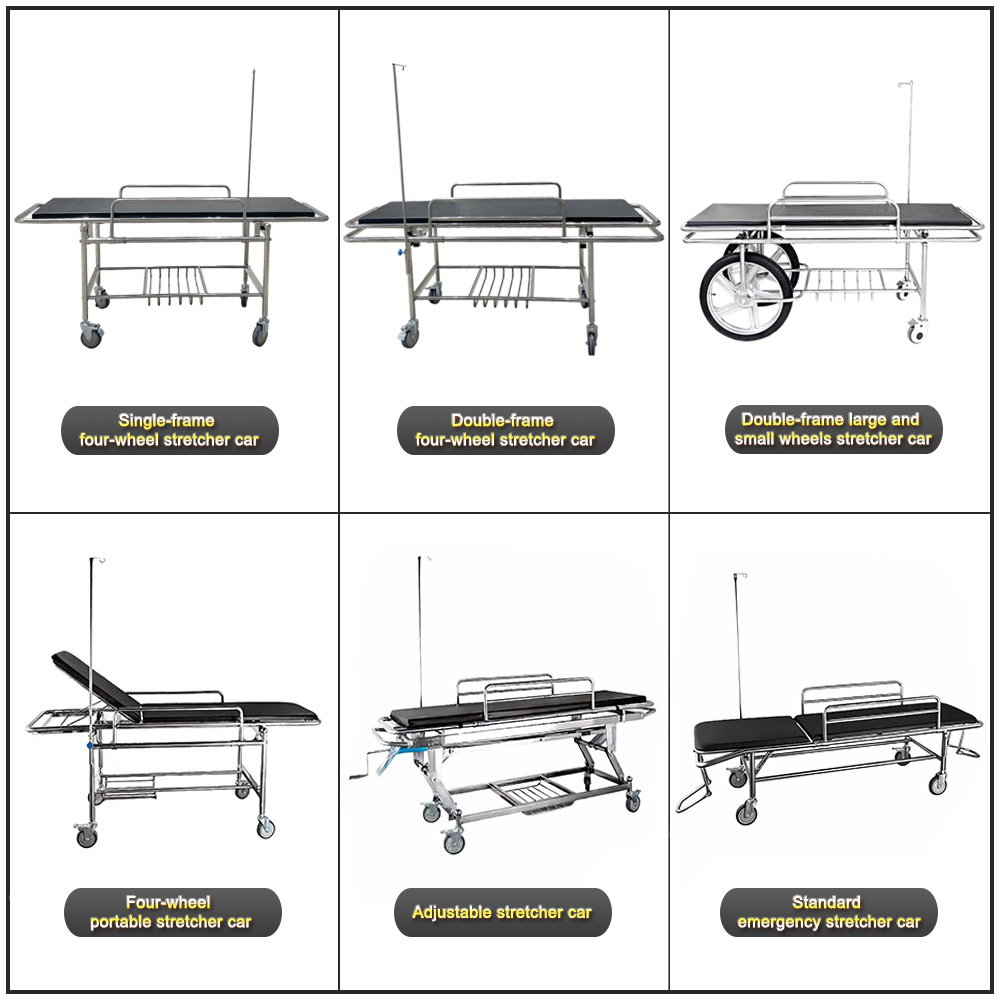 Nuoan Stainless Steel Stretcher Cart Four-Wheel Patient Transfer Cart for Hospital Emergency