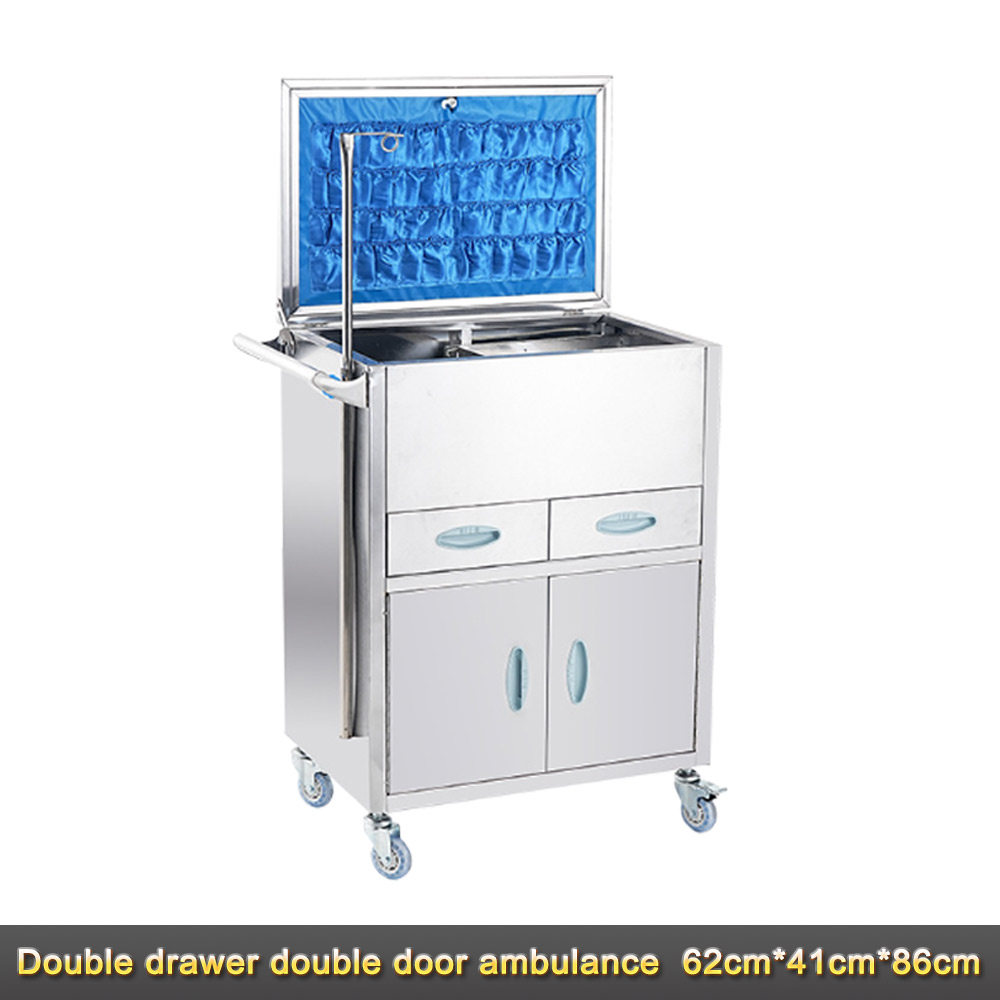 Nuoan 304 Stainless Steel Emergency Cart Medical Rescue Trolley with Drawers