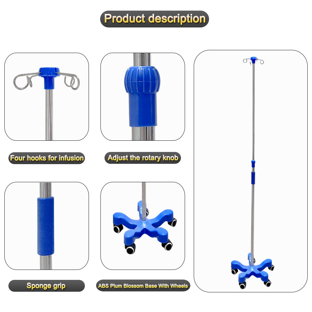 Heavy Duty 5-leg IV Drip Stand For Hospital