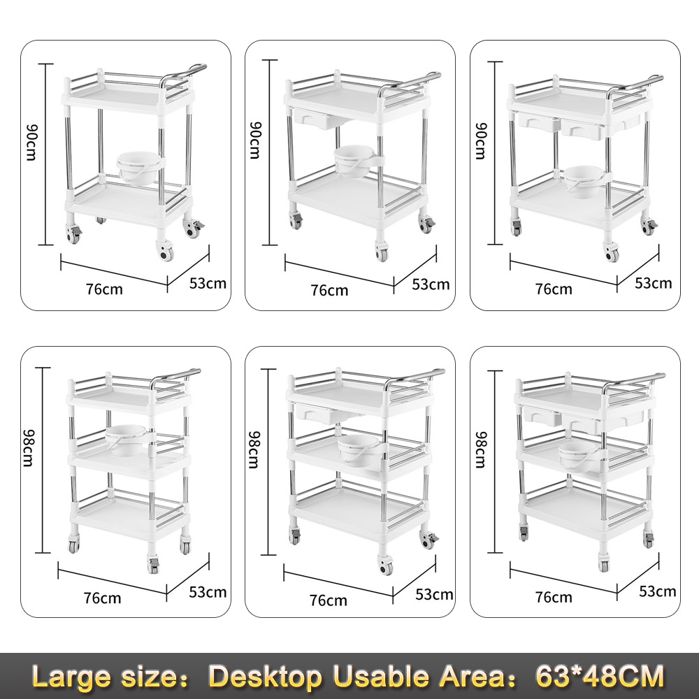 Nuoan ABS Beauty Cart Medical Trolley Silent Wheel Salon Dental Clinic Storage Cart