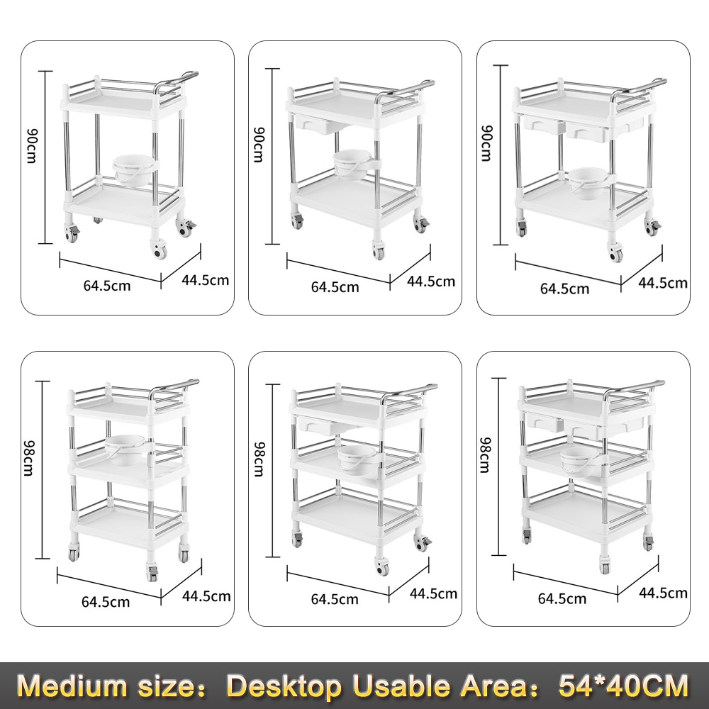 Nuoan ABS Beauty Cart Medical Trolley Silent Wheel Salon Dental Clinic Storage Cart