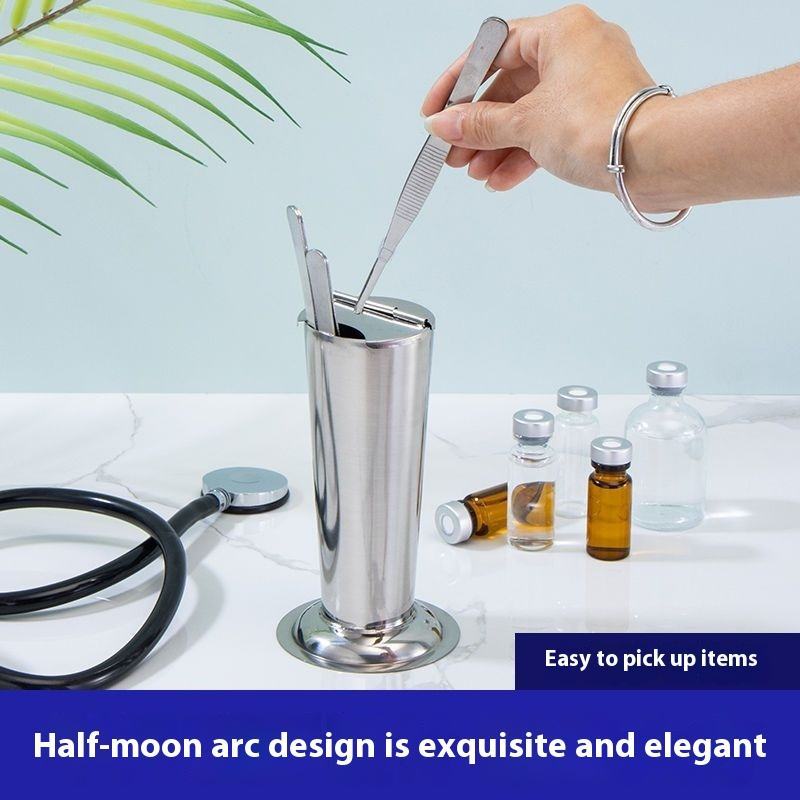 Thickened Stainless Steel Tweezer Barrel Lid Inverted Cone Bubble Design Utensils Container Nuoan Medical