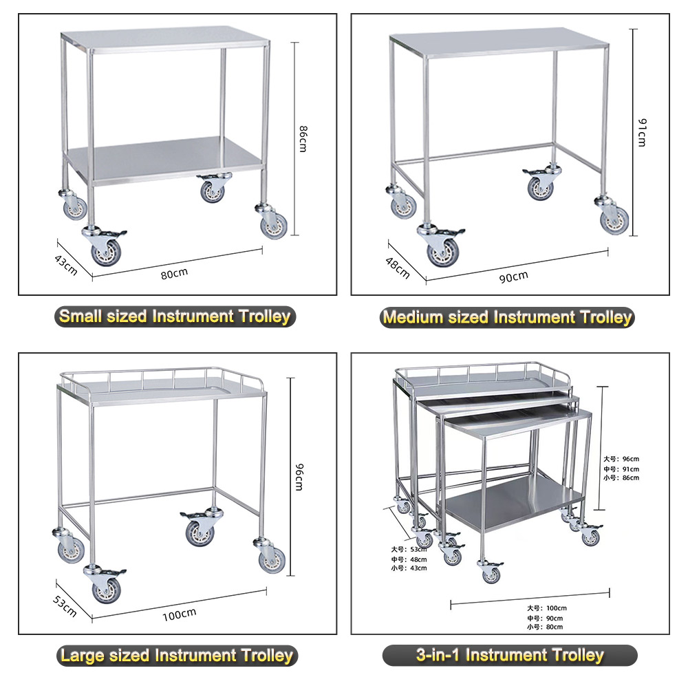 304 Stainless Steel Medium Medical Instrument Trolley