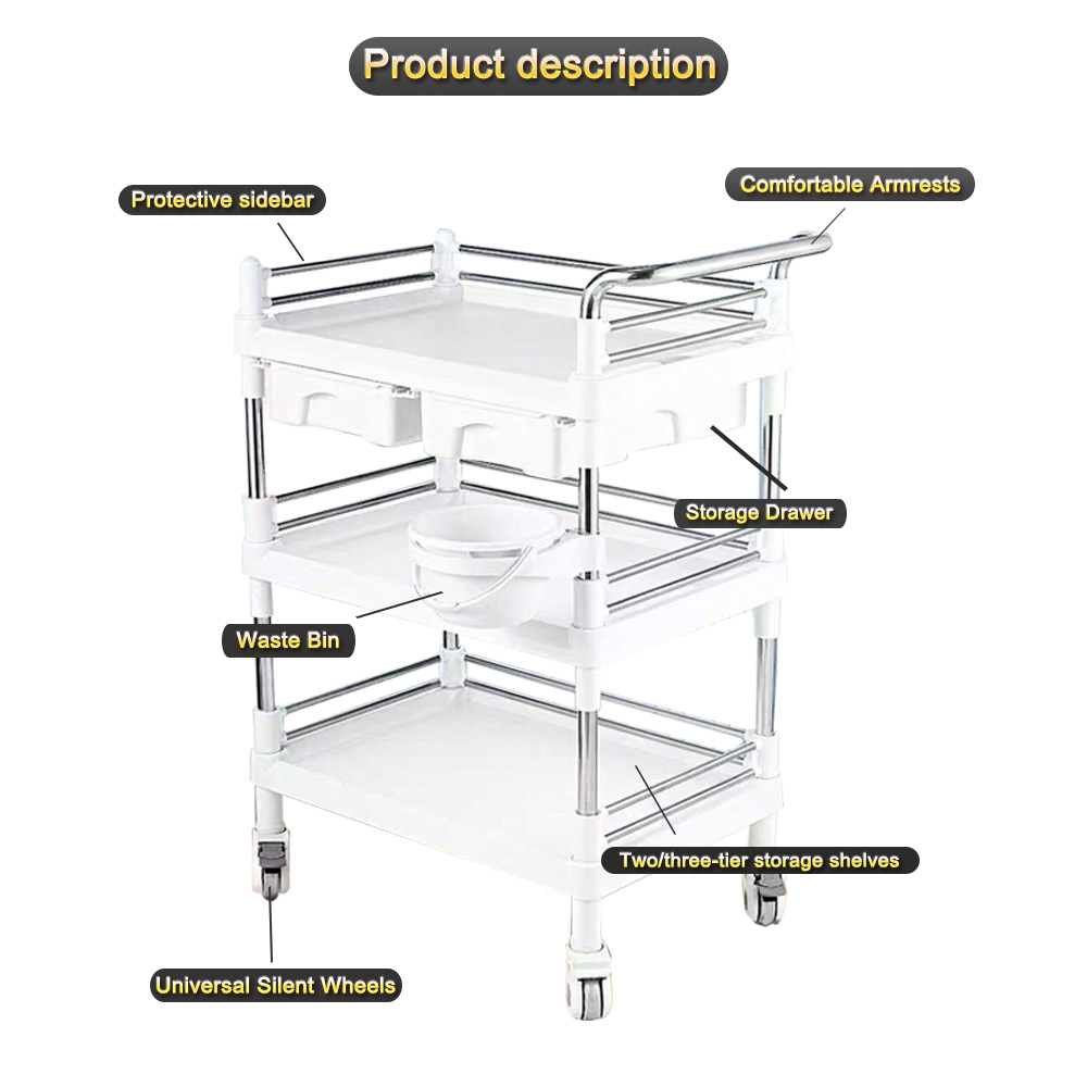Nuoan ABS Beauty Trolley Silent Wheel Salon Clinic Multi-functional Storage Cart