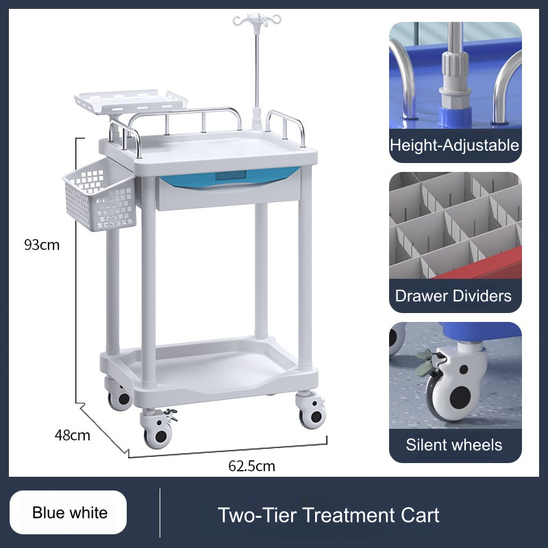 ABS Treatment Cart 2 Layers Blue White Hospital Clinic Factory Wholesale