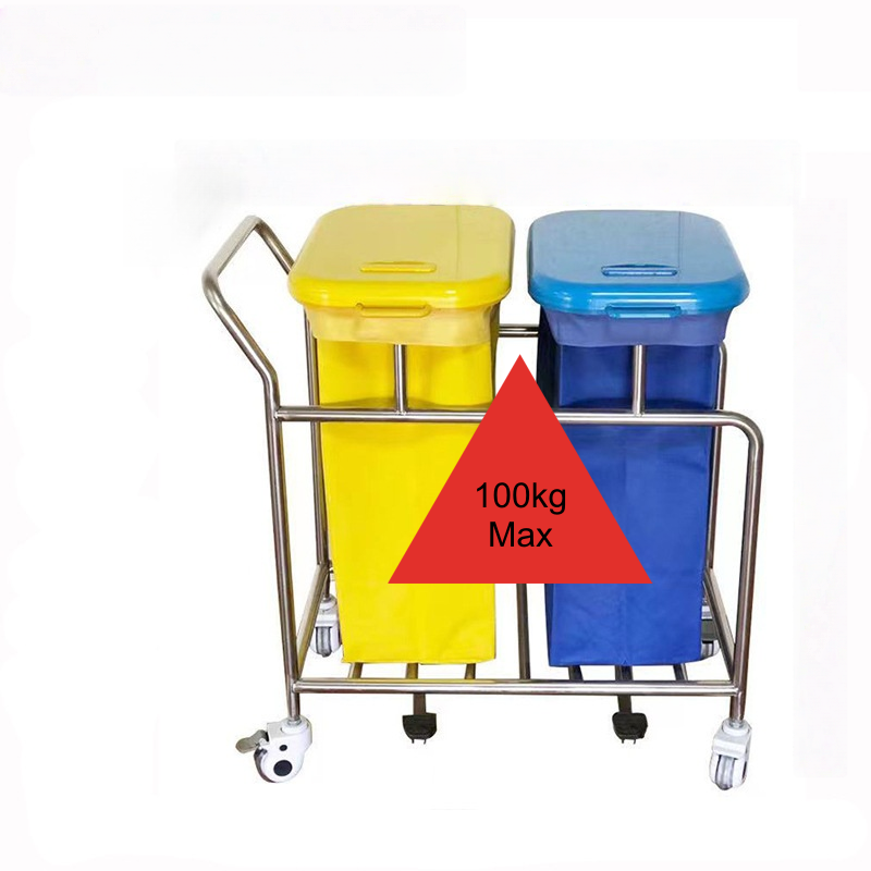 Hospital Double Pocket Dirt Bucket Cart load-bearing capacity