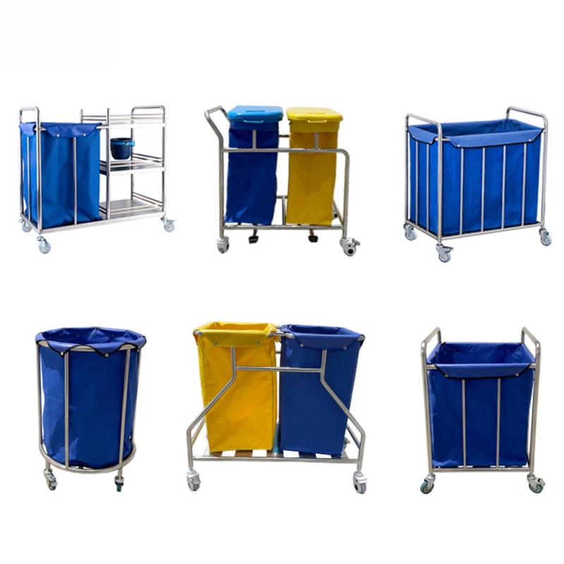 Hospital Double Pocket Dirt Bucket Cart 