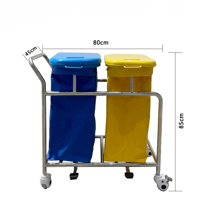 Hospital Double Pocket Dirt Bucket Cart size