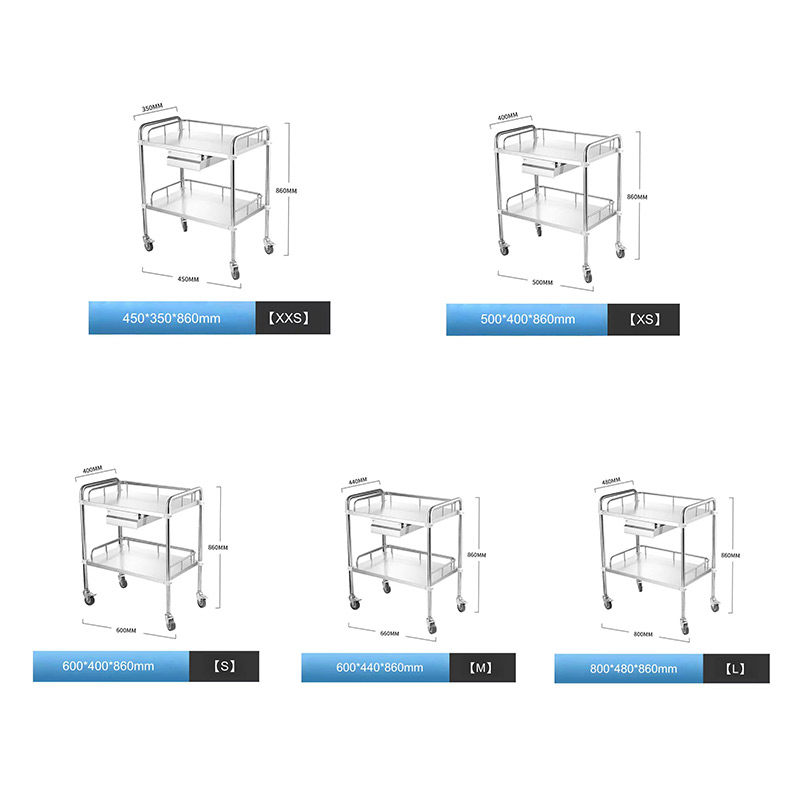 hospital 2-tiers with single drawers treatment cart