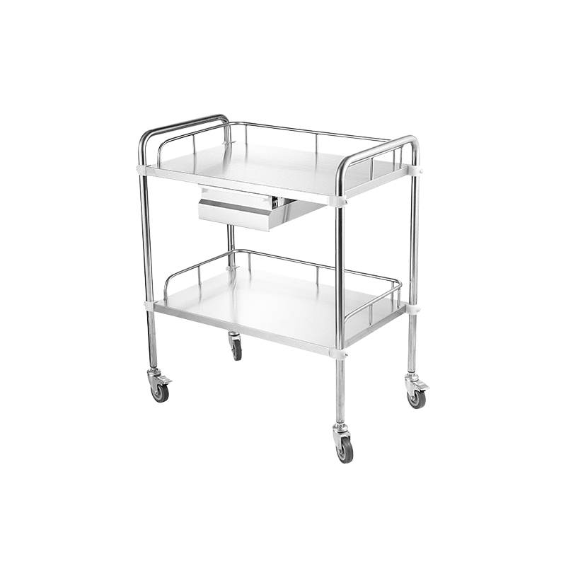 Factory Wholesale Hospital Trolley 2-Tiers with Single Drawers Stainless Steel Treatment Trolley