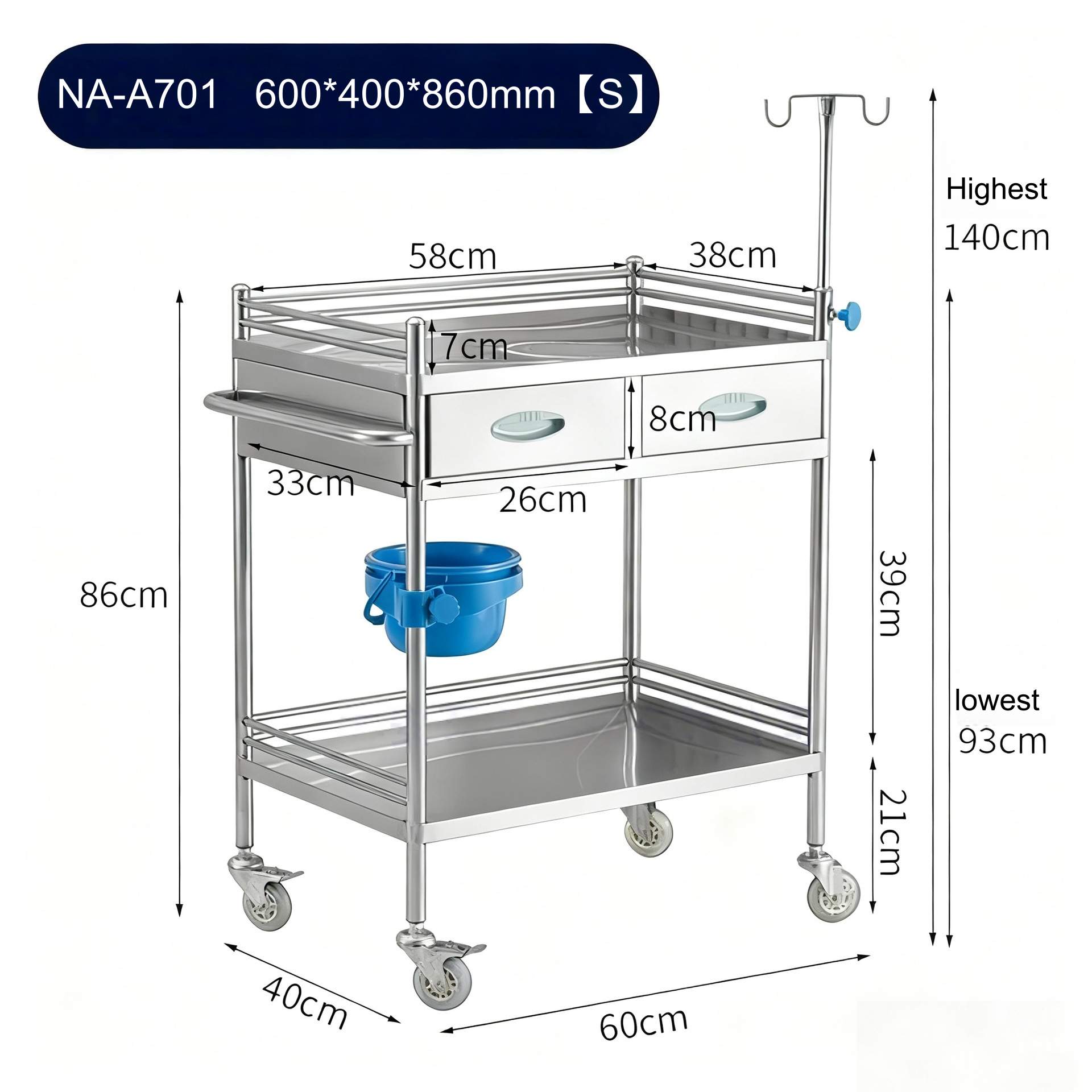 Factory direct NA-A701 Stainless Steel Hospital Patient Nursing Medical Infusion Trolley