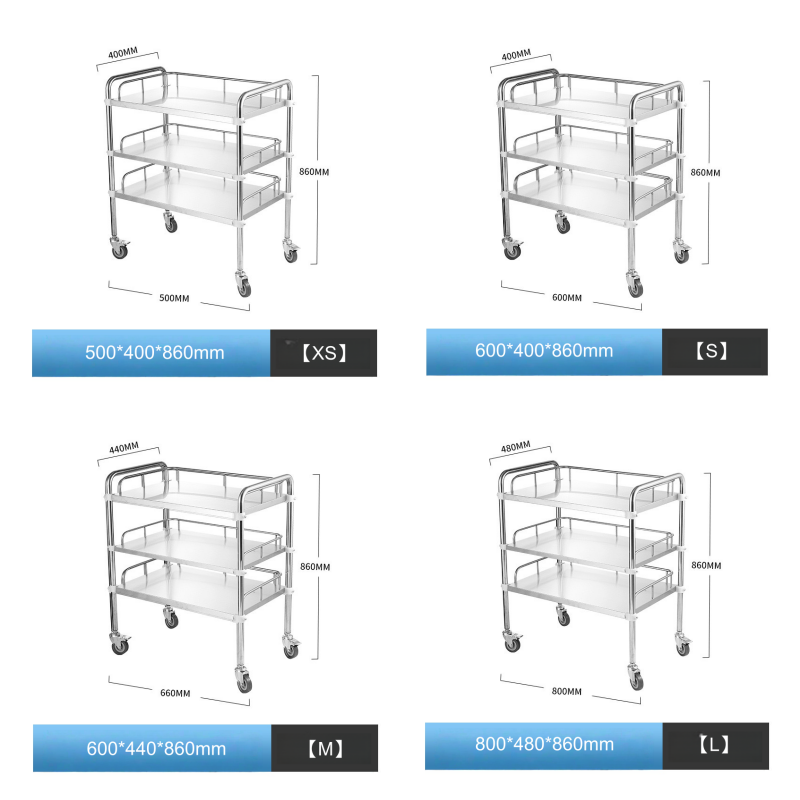 Factory Wholesale Hospital Trolley 3-Tiers without Drawers Stainless Steel Treatment Trolley