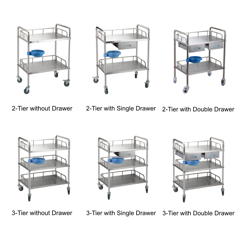 Hospital Furniture Clip-on type Stainless Steel Treatment Cart