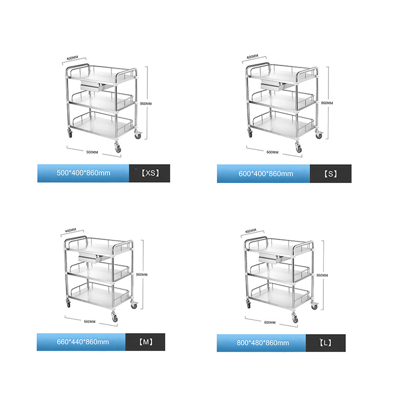 Factory Wholesale Hospital Trolley 3-Tiers with Single Drawers Stainless Steel Treatment Trolley