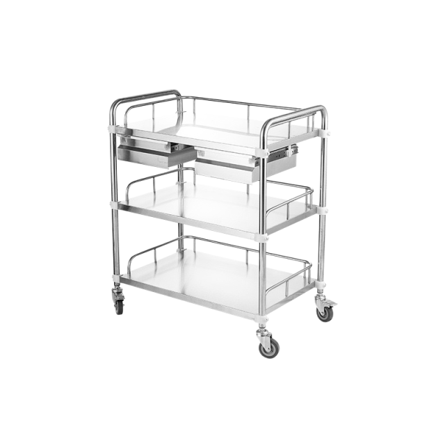 Factory Wholesale Hospital Trolley 3-Tiers with Double Drawers Stainless Steel Treatment Trolley