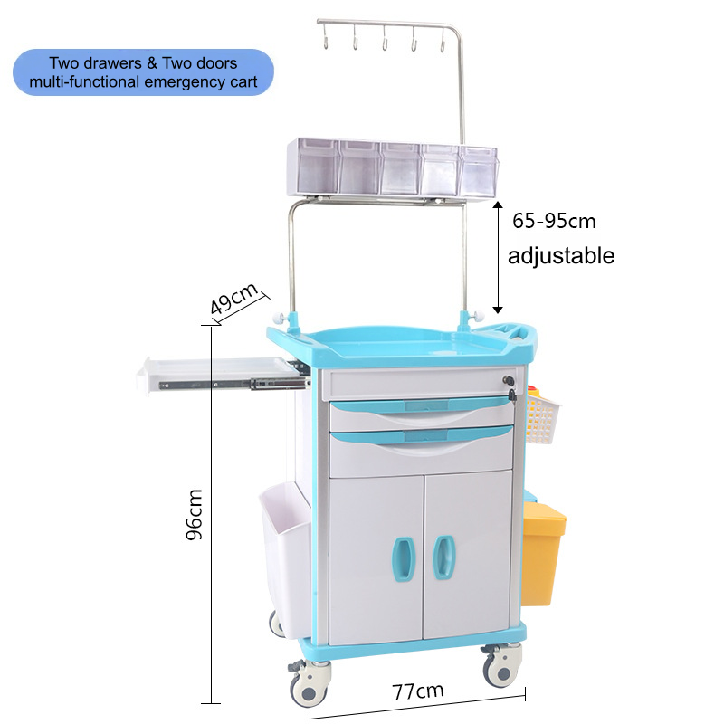 Nuoan Infusion Anesthesia Drug Cart 2 drawers multi-functionalemergency cart Medical Supplies Hospital Trolley