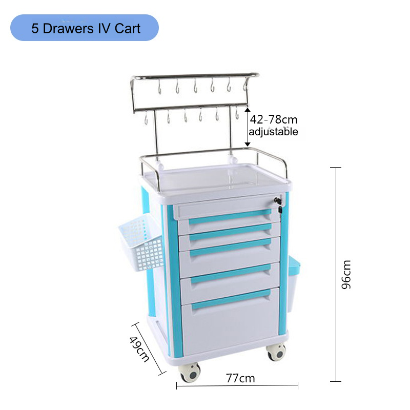 Nuoan Infusion Anesthesia Drug Cart 5 drawers emergency trolley Medical Supplies Hospital Trolley