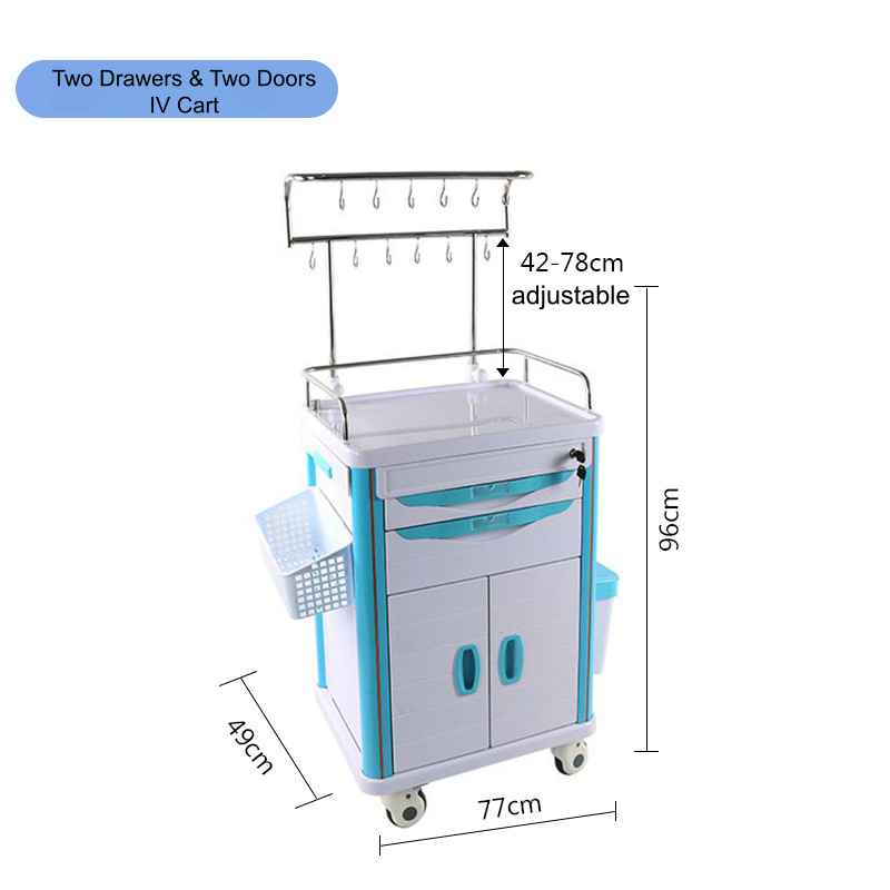 Nuoan Infusion Anesthesia Drug Cart 2 drawers multi-functionalemergency cart Medical Supplies Hospital Trolley