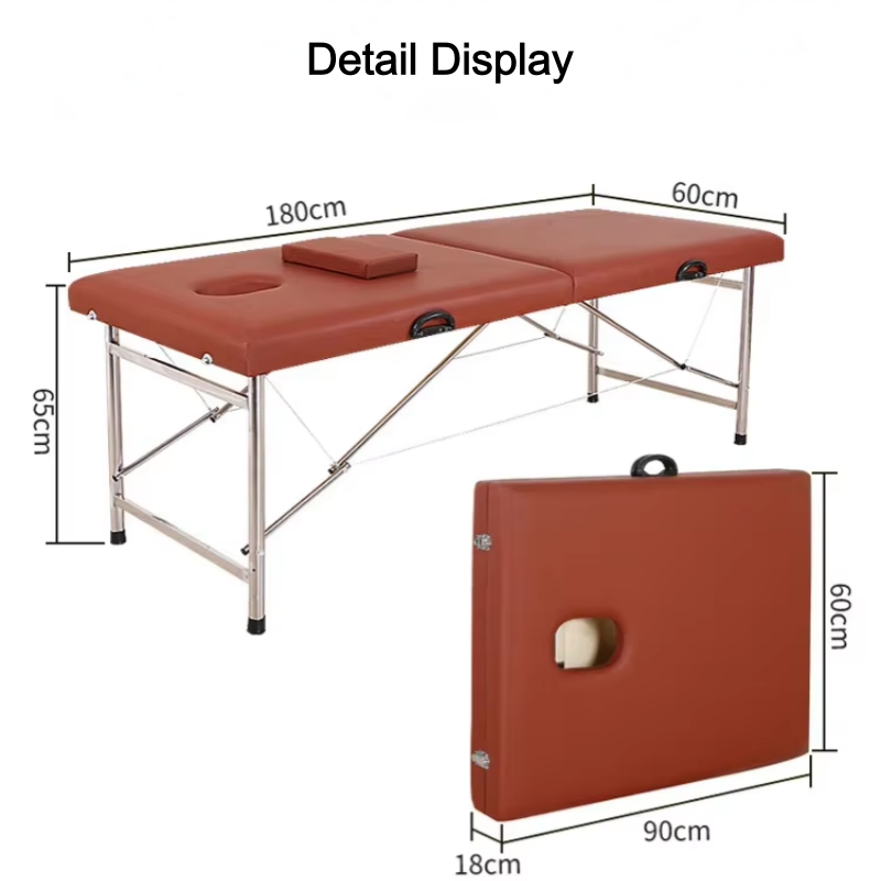 Portable Foldable Double-Bar Reinforced Stainless Steel Light Luxury Design Massage Bed for Beauty and Clinic Use