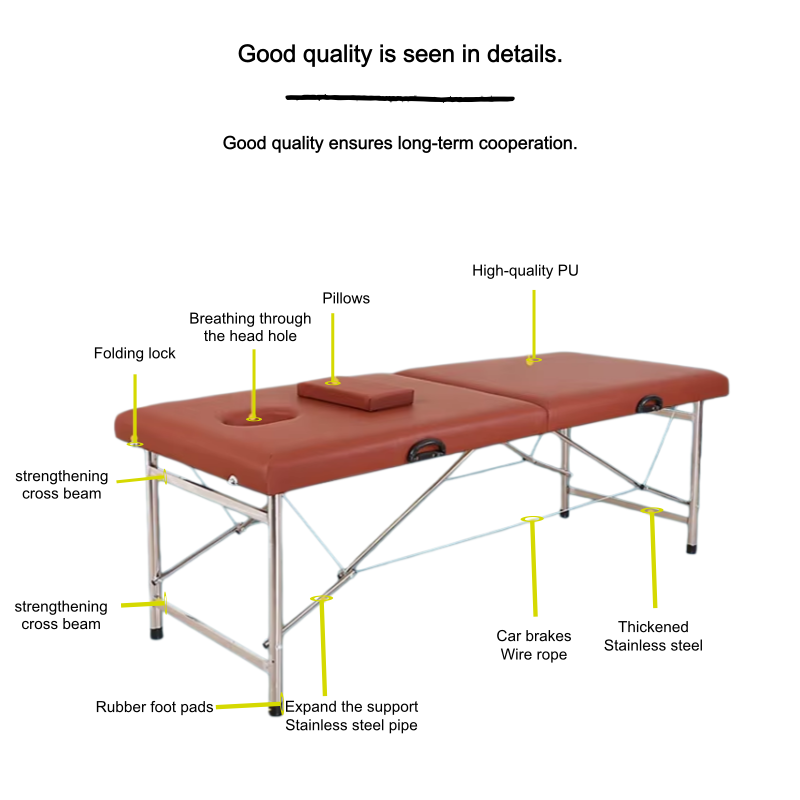 Portable Foldable Double-Bar Reinforced Stainless Steel Light Luxury Design Massage Bed for Beauty and Clinic Use