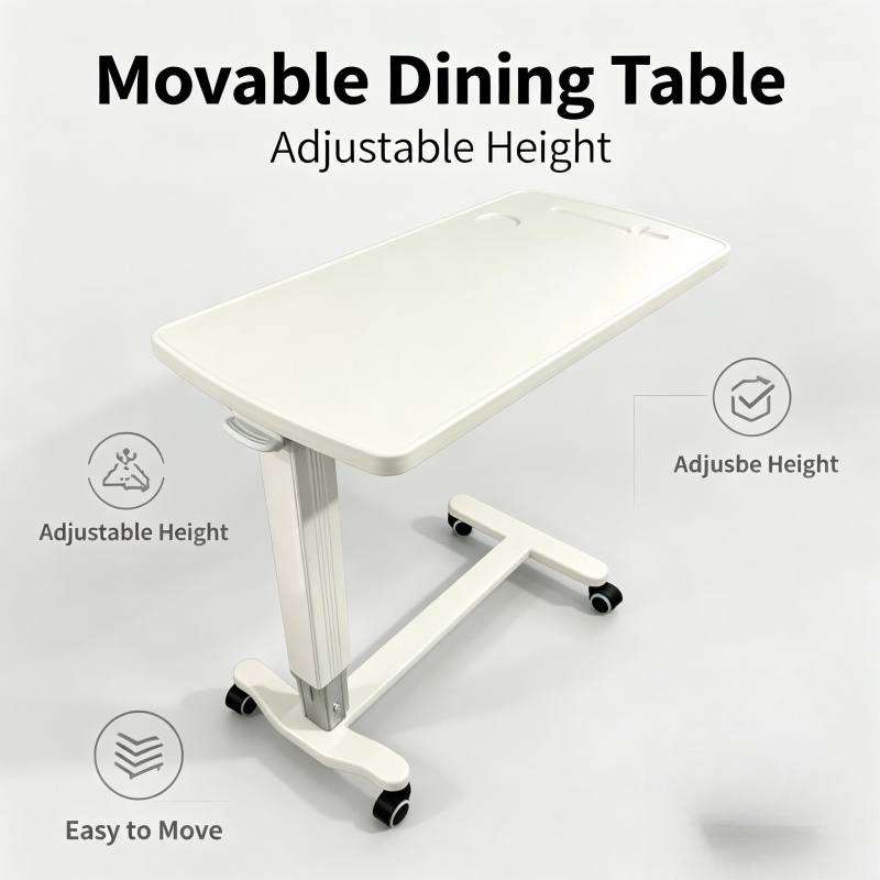 Adjustable Hospital Medical Patient ABS Overbed Food Dining Table 1 Year Warranty