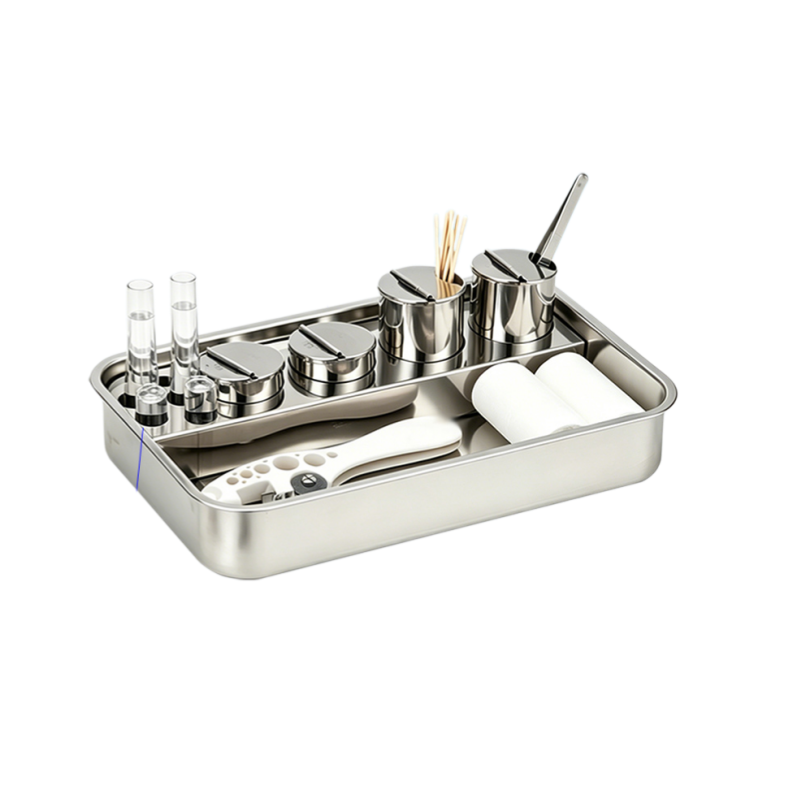 4 Holes 304 Stainless Steel Manual Medical Disinfection Square Plate Tray Bottles Perforated Design Hospital Use Nuoan Medical