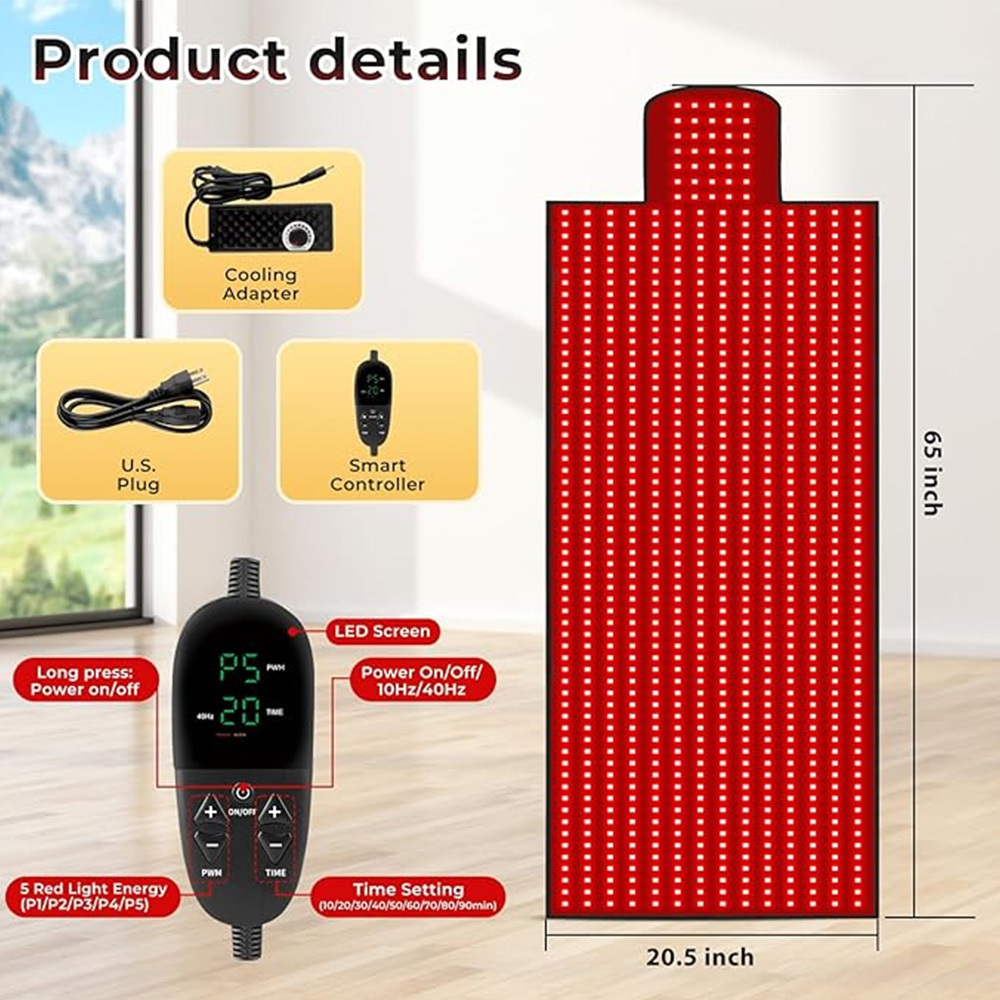 65"x20.5" Body Red Light Therapy Mat, Eligible Red Light Therapy Blanket,875pcs Dual Wavelength LEDs(660nm& 850nm), Premium Leather, Adjustable Timer & Intensity