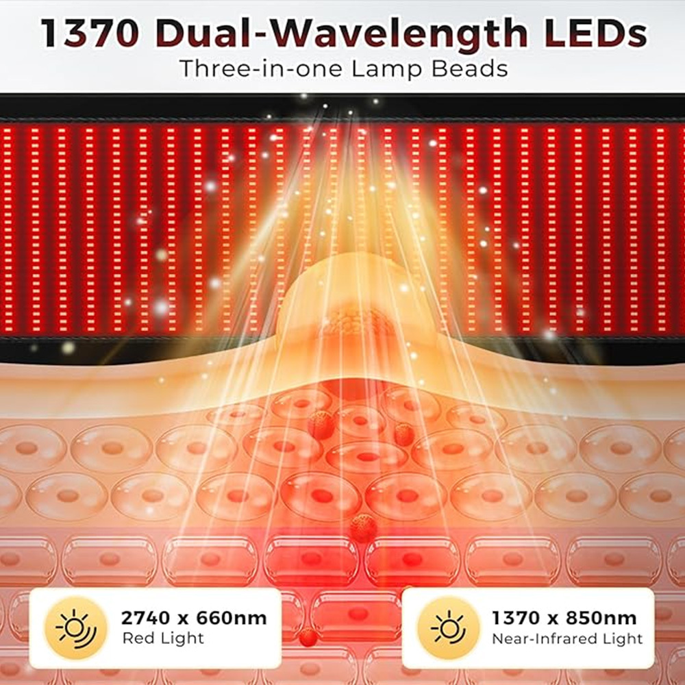 Body Red Light Therapy Mat, Eligible Red Light Therapy Blanket, 2in1 LEDs(660nm& 850nm), Premium Leather, Adjustable Timer & Intensity 195x60cm 1370 LEDs