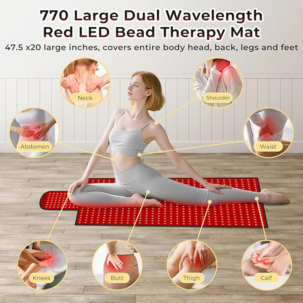 body red light therapy pad, qualified red light therapy blanket 770 dual-wavelength LED lights high-grade leather, adjustable timer and intensity