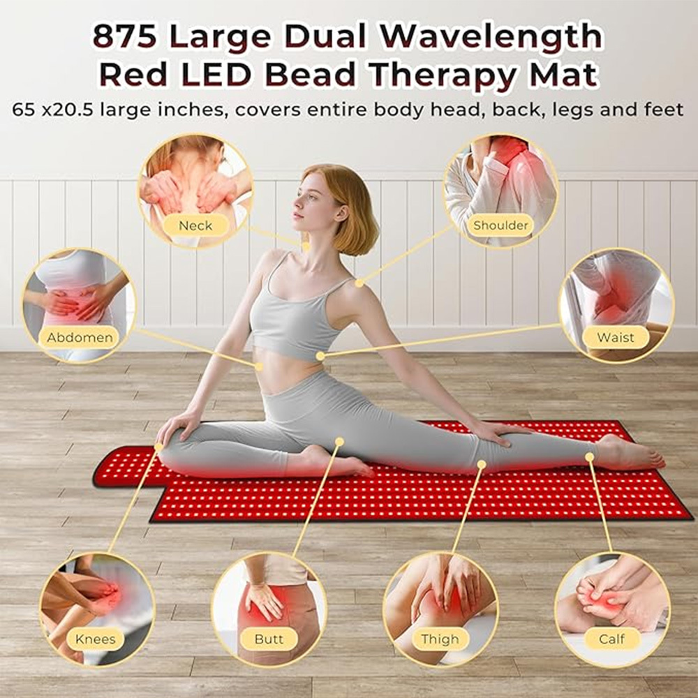 65"x20.5" Body Red Light Therapy Mat, Eligible Red Light Therapy Blanket,875pcs Dual Wavelength LEDs(660nm& 850nm), Premium Leather, Adjustable Timer & Intensity