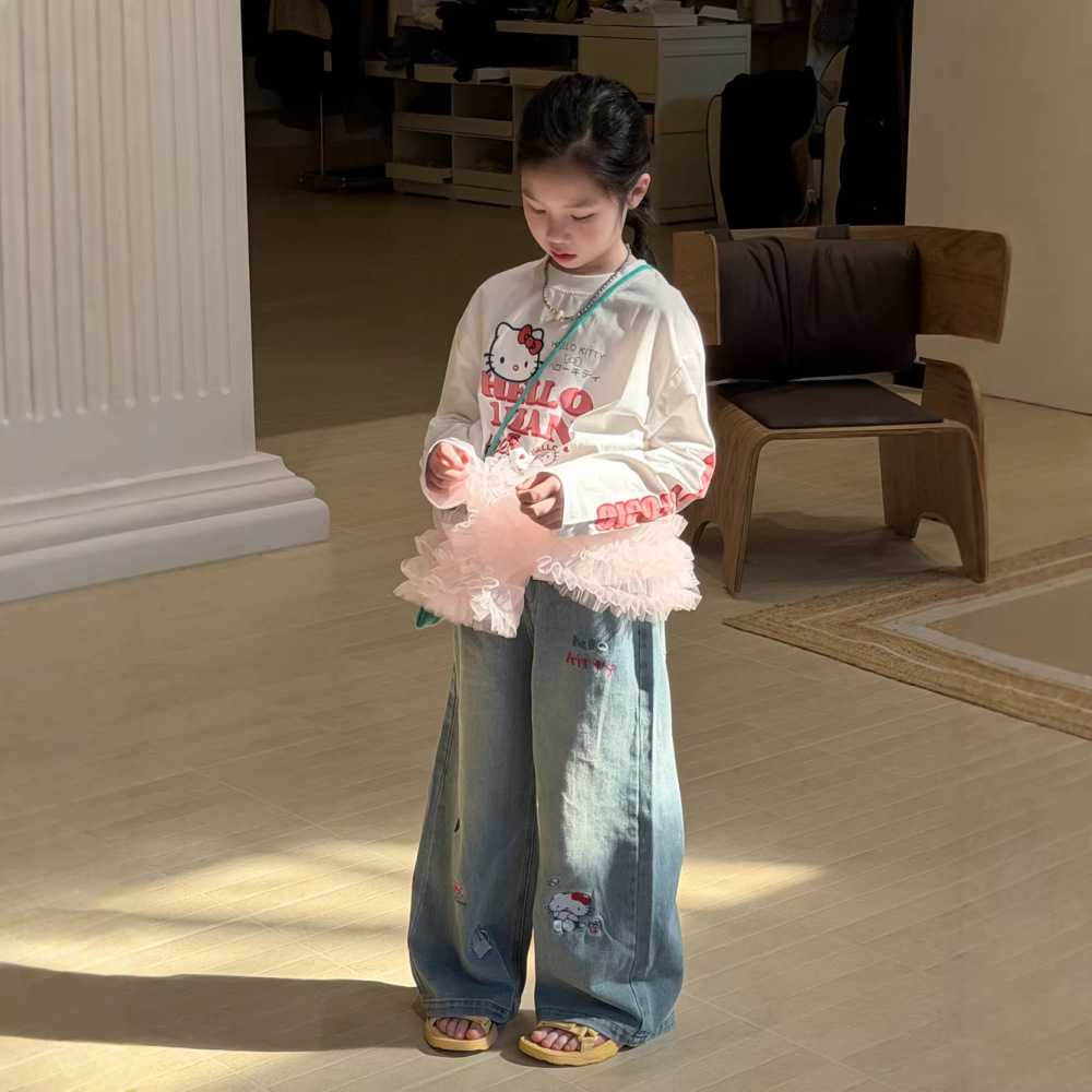 末小蒙T恤2026春季女童前后印花卡通圆领上衣儿童长袖可爱打底衫