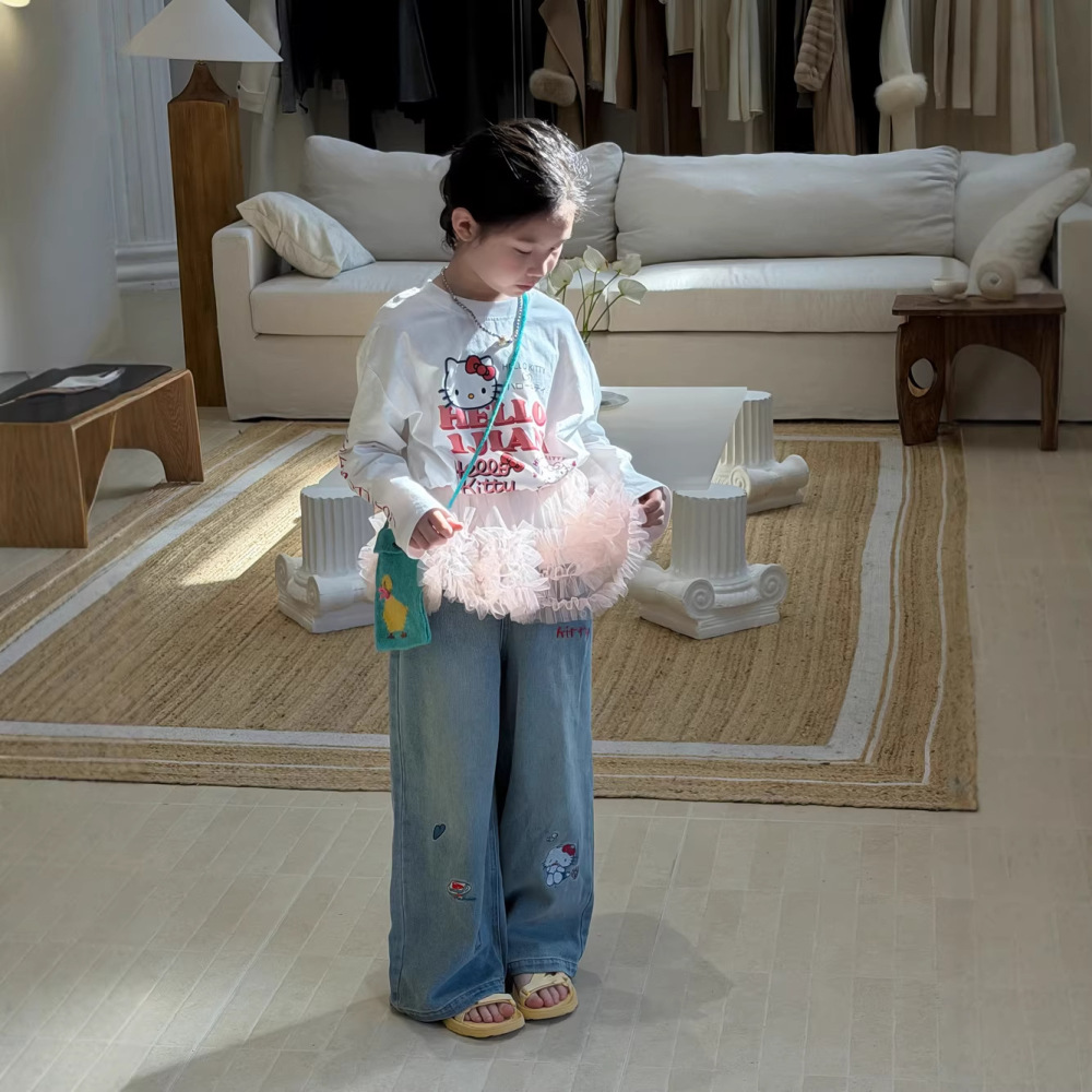 末小蒙T恤2026春季女童前后印花卡通圆领上衣儿童长袖可爱打底衫