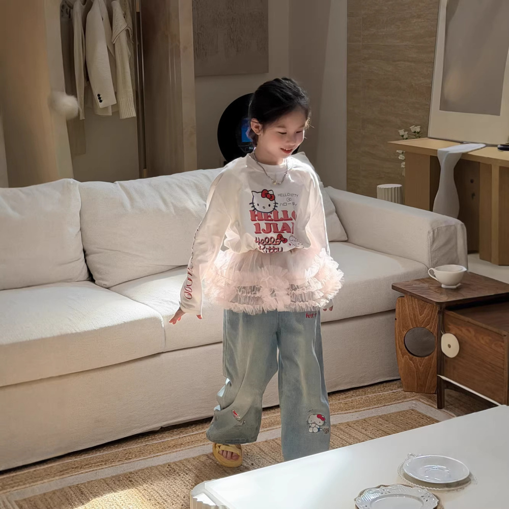 末小蒙T恤2026春季女童前后印花卡通圆领上衣儿童长袖可爱打底衫