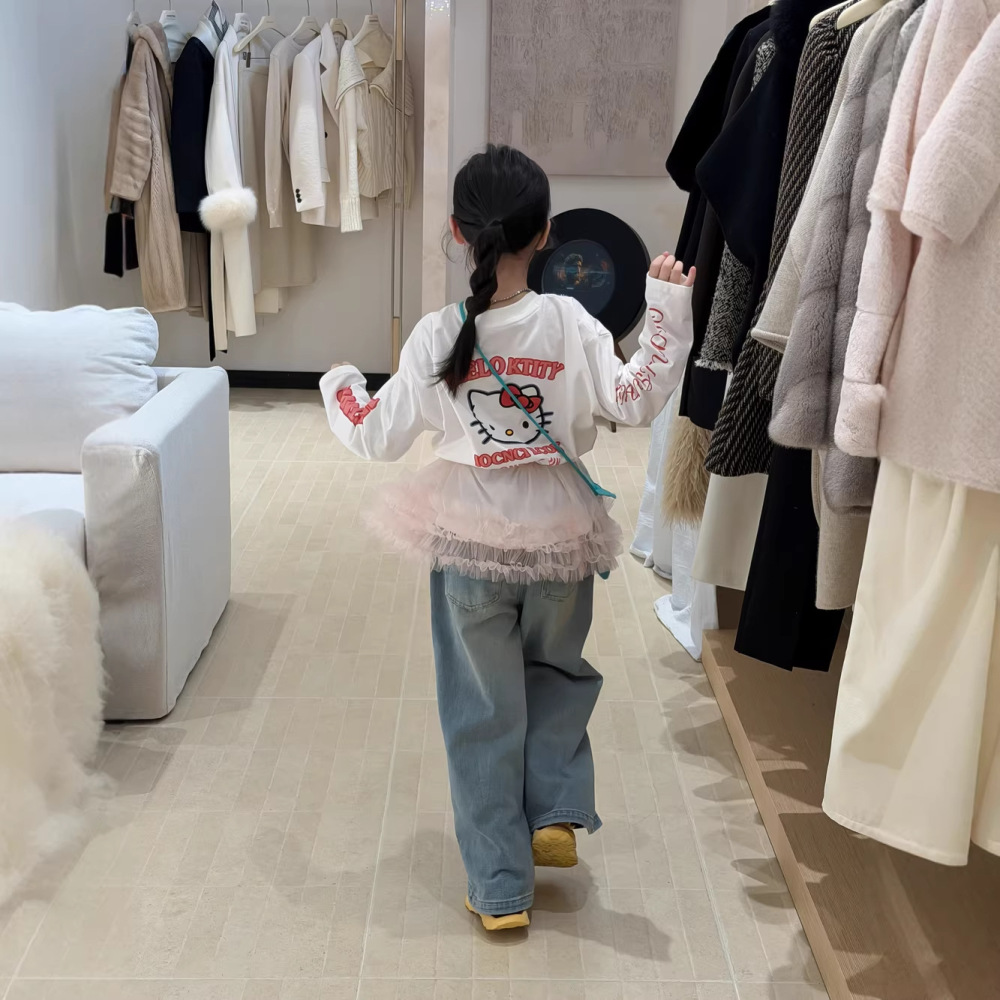 末小蒙T恤2026春季女童前后印花卡通圆领上衣儿童长袖可爱打底衫