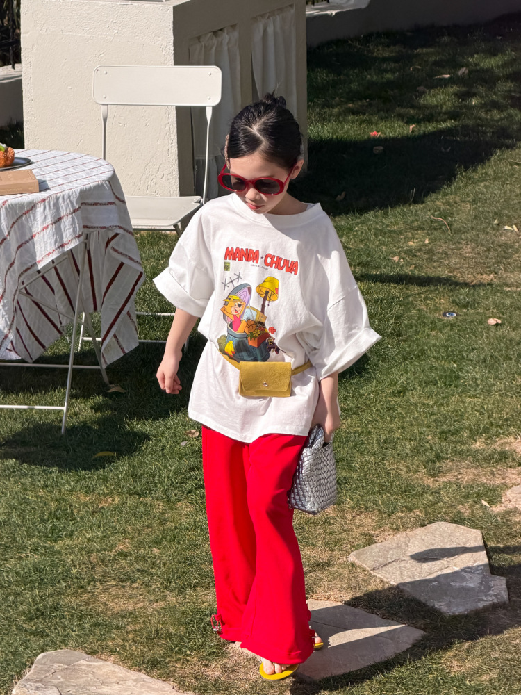 末小蒙童T恤2026春季男童女童韩版卡通字母印花上衣儿童圆领短袖