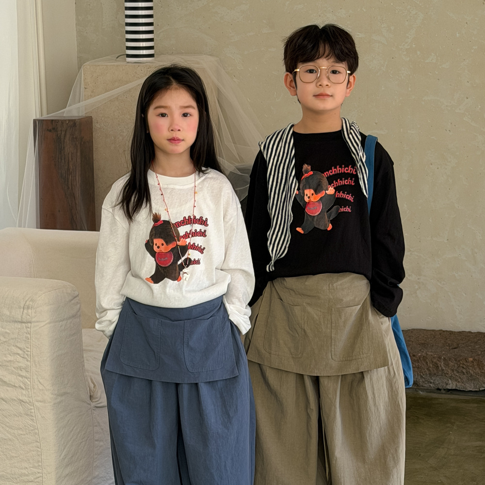 末小蒙童T恤2026春男女童韩版卡通字母印花上衣儿童圆领休闲宽松T