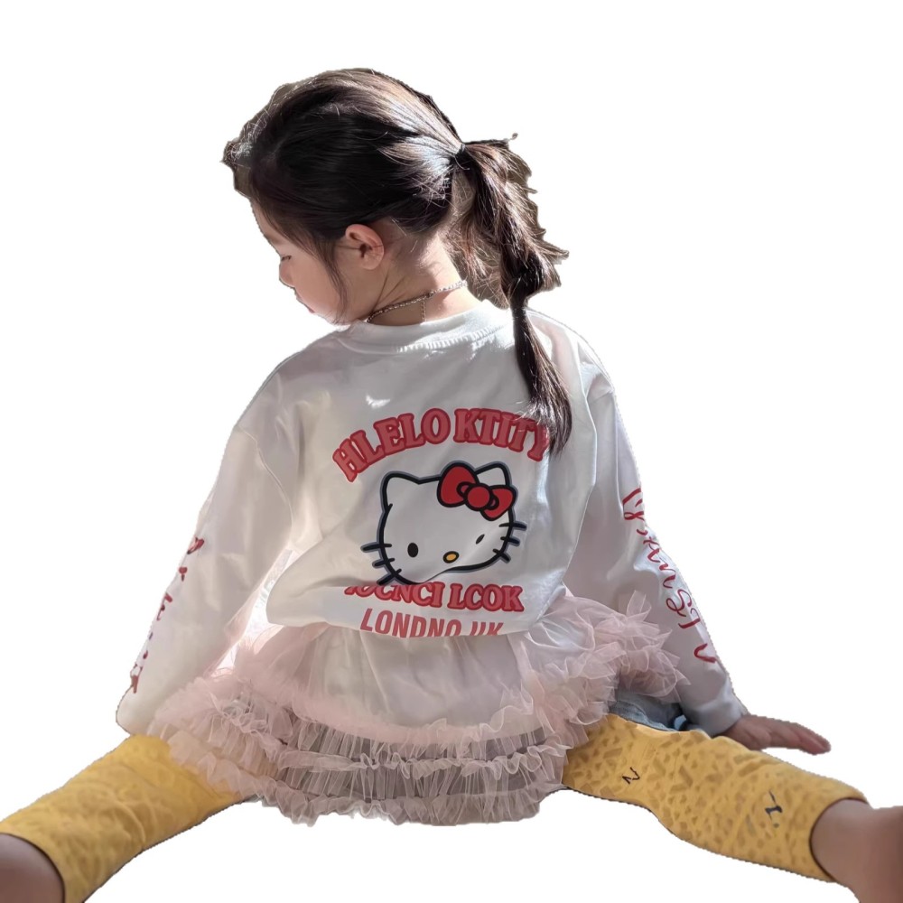 末小蒙T恤2026春季女童前后印花卡通圆领上衣儿童长袖可爱打底衫