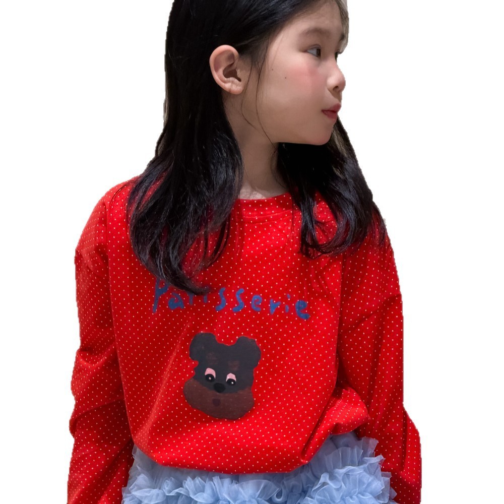 末小蒙童T恤2026春季女童韩版红色圆点卡通长袖上衣儿童字母打底