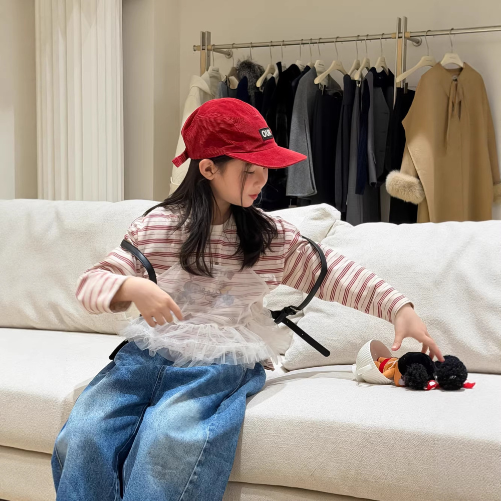 末小蒙打底衫2026春季女童韩版百搭条纹圆领卫衣儿童休闲宽松上衣