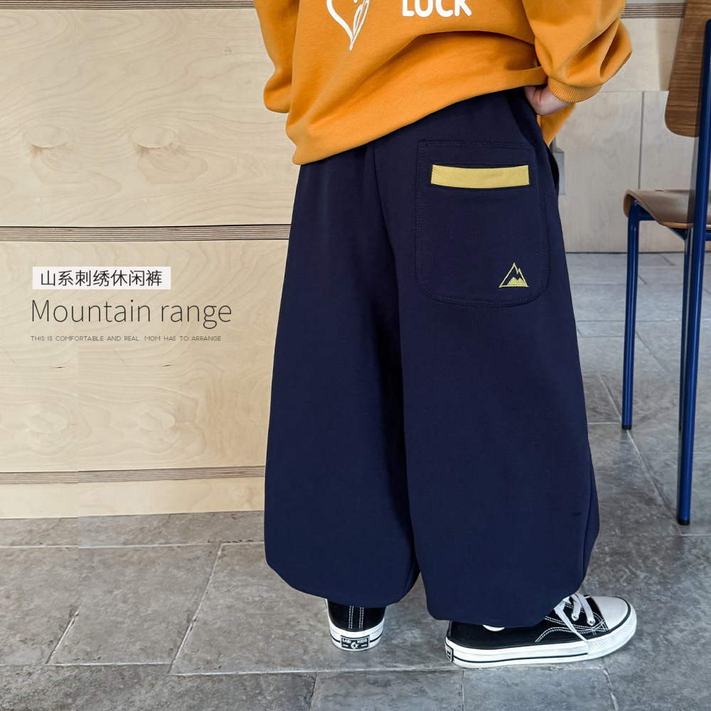 童酷2026男童春季新款山系刺绣宝宝休闲裤百搭宽松束脚儿童卫裤潮