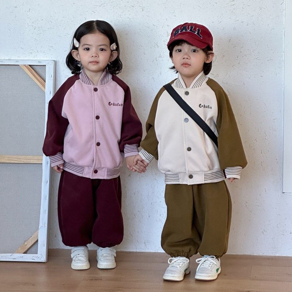 儿童春装套装男童运动宝宝休闲2026新款春秋季女童棒球服外套卫裤