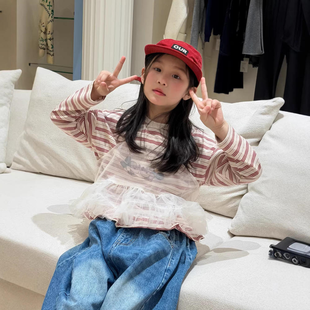 末小蒙打底衫2026春季女童韩版百搭条纹圆领卫衣儿童休闲宽松上衣