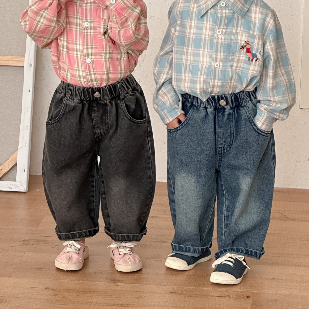 儿童阔腿牛仔裤男童弯刀裤子2026新款春秋季女童春装宝宝休闲长裤