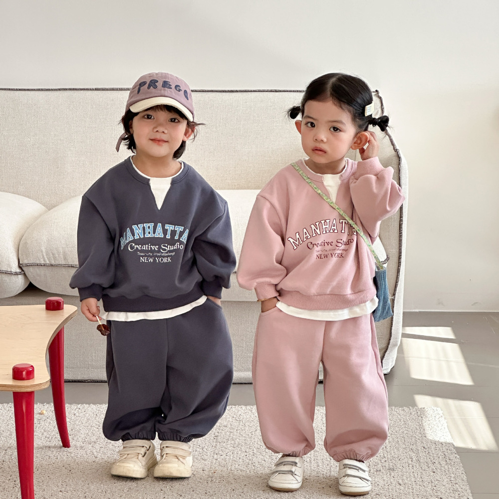 儿童春秋款套装运动2026新款男女童装春季宝宝休闲卫衣假两件套